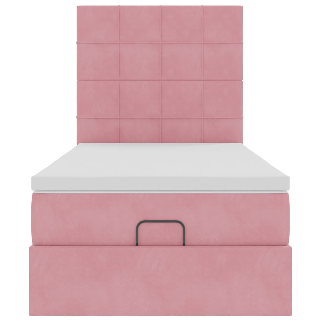 Struttura Letto Pouf con Materassi Rosa 90x200 cm in Velluto - homemem39