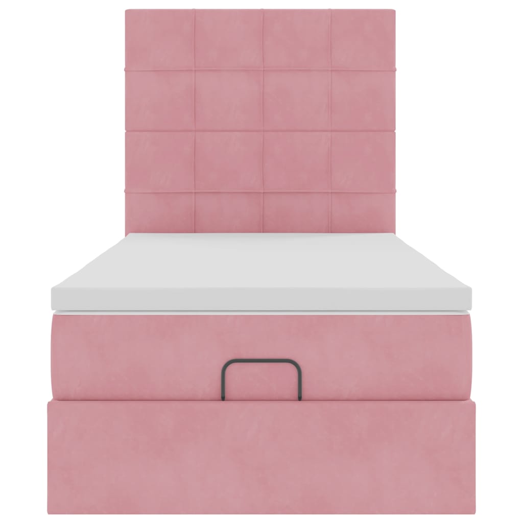 Struttura Letto Pouf con Materassi Rosa 100x200 cm Velluto