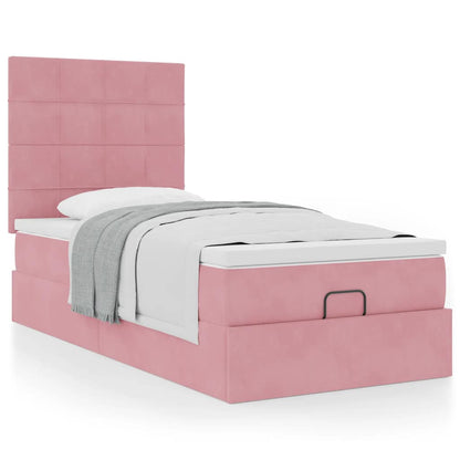 Struttura Letto Pouf con Materassi Rosa 100x200 cm Velluto