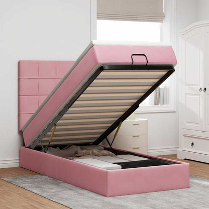 Struttura Letto Pouf con Materassi Rosa 100x200 cm Velluto