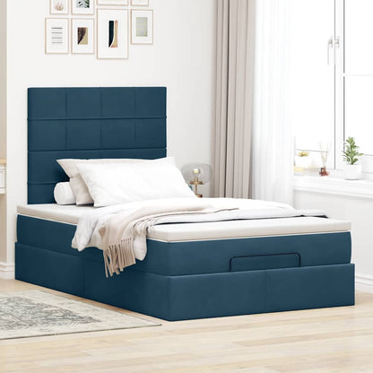 Struttura Letto Pouf con Materassi Blu Scuro 120x200 cm Velluto