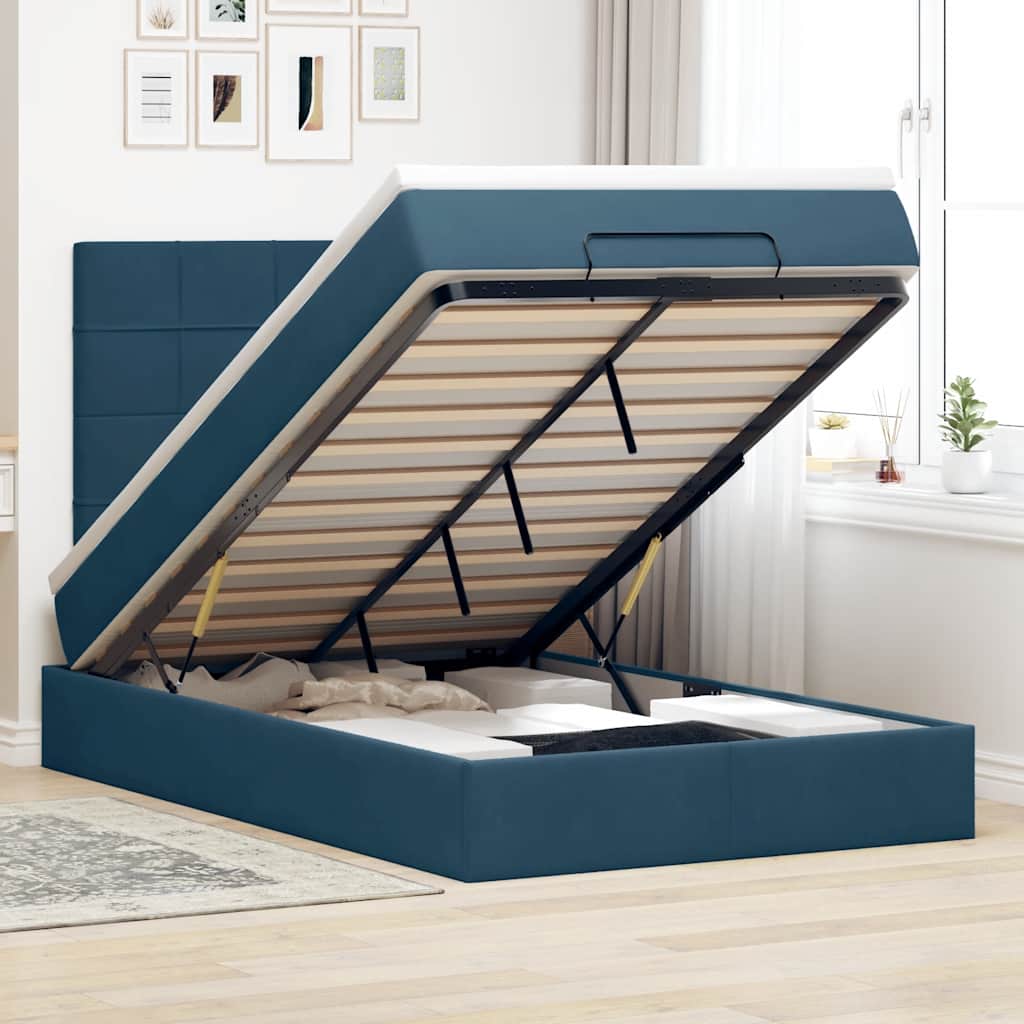 Struttura Letto Pouf con Materassi Blu Scuro 120x200 cm Velluto