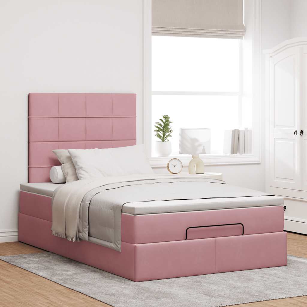 Struttura Letto Pouf con Materasso Rosa 120x200 cm Velluto | homemem39