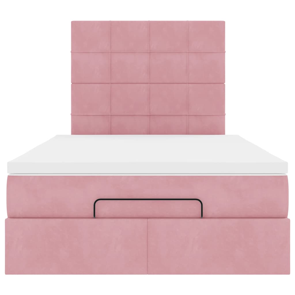 Struttura Letto Pouf con Materasso Rosa 120x200 cm Velluto