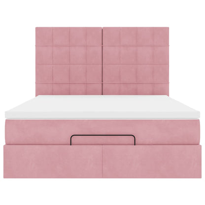 Struttura Letto Pouf con Materassi Rosa 140x190 cm in Velluto