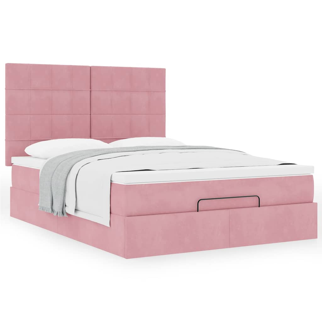 Struttura Letto Pouf con Materassi Rosa 140x190 cm in Velluto