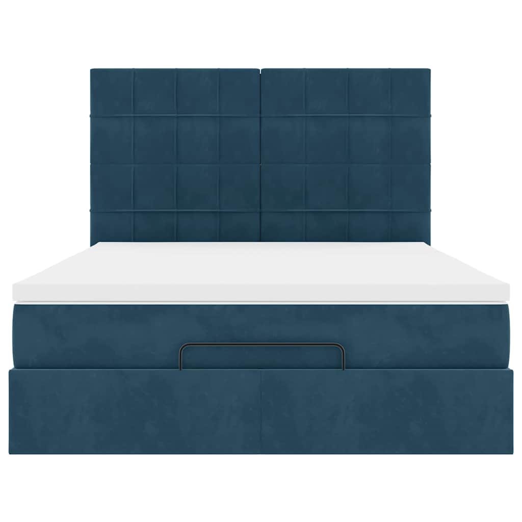 Struttura Letto Pouf con Materassi Blu 140x200cm in Velluto | homemem39