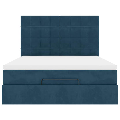 Struttura Letto Pouf con Materassi Blu 140x200cm in Velluto | homemem39