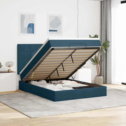 Struttura Letto Pouf con Materassi Blu 140x200cm in Velluto