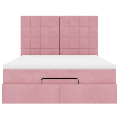 Struttura Letto Pouf con Materassi Rosa 140x200 cm in Velluto