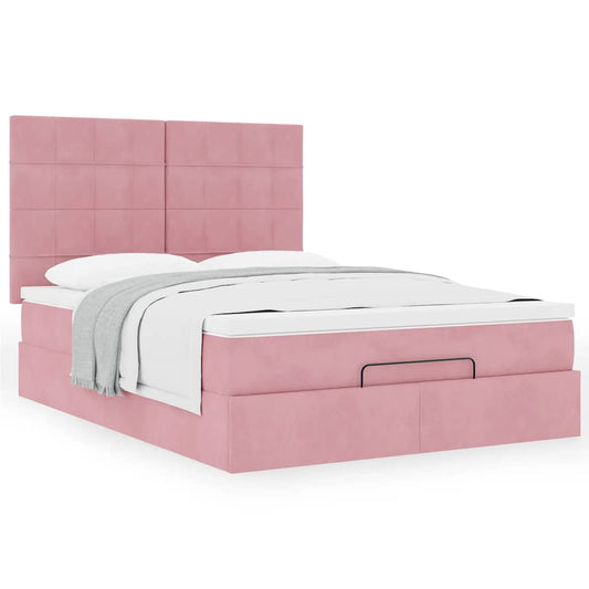 Struttura Letto Pouf con Materassi Rosa 140x200 cm in Velluto