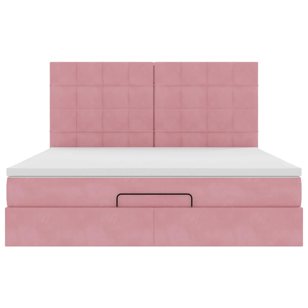 Struttura Letto Pouf con Materassi Rosa 160x200 cm Velluto