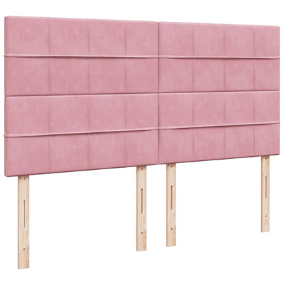 Struttura Letto Pouf con Materassi Rosa 160x200 cm Velluto