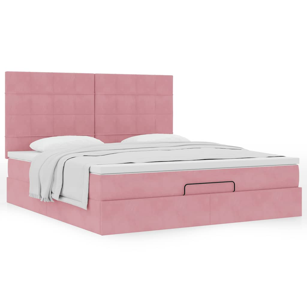 Struttura Letto Pouf con Materassi Rosa 160x200 cm Velluto