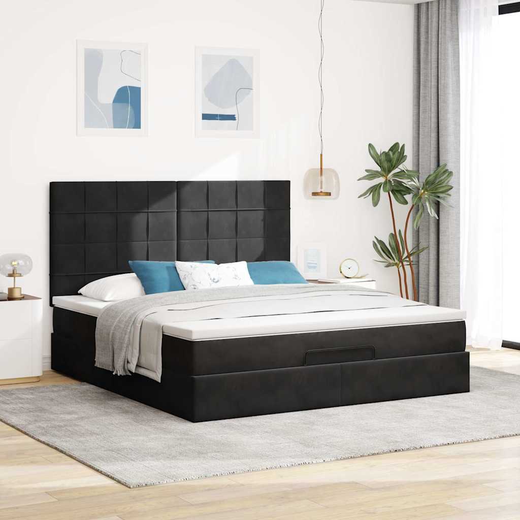 Struttura Letto Pouf con Materassi Nero 180x200 cm in Velluto | homemem39