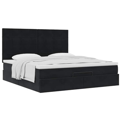 Struttura Letto Pouf con Materassi Nero 180x200 cm in Velluto | homemem39