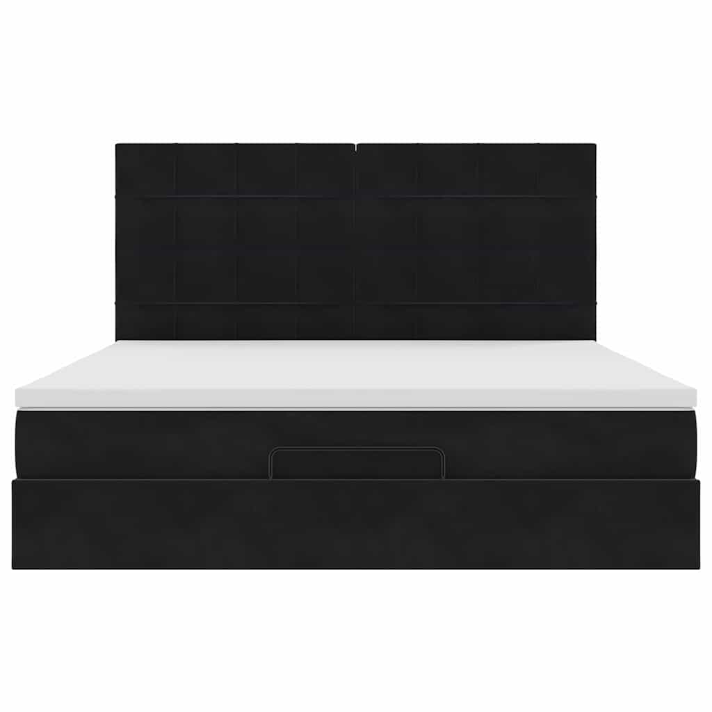 Struttura Letto Pouf con Materassi Nero 180x200 cm in Velluto