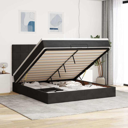Struttura Letto Pouf con Materassi Nero 180x200 cm in Velluto | homemem39