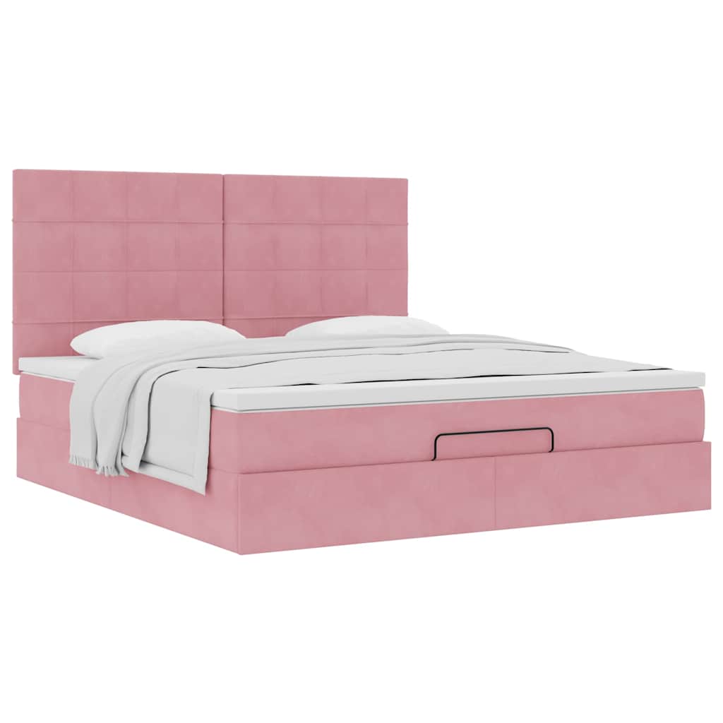 Struttura Letto Pouf con Materassi Rosa 180x200 cm Velluto | homemem39
