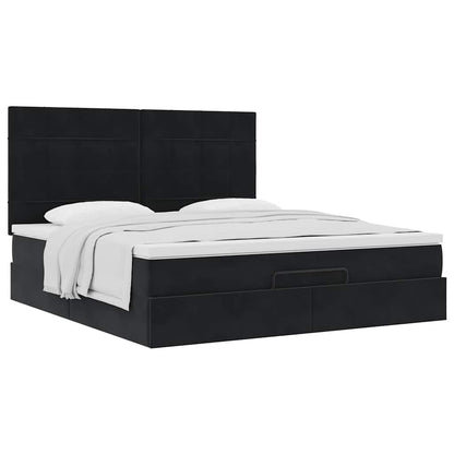 Struttura Letto Pouf con Materassi Nero 200x200 cm Velluto | homemem39