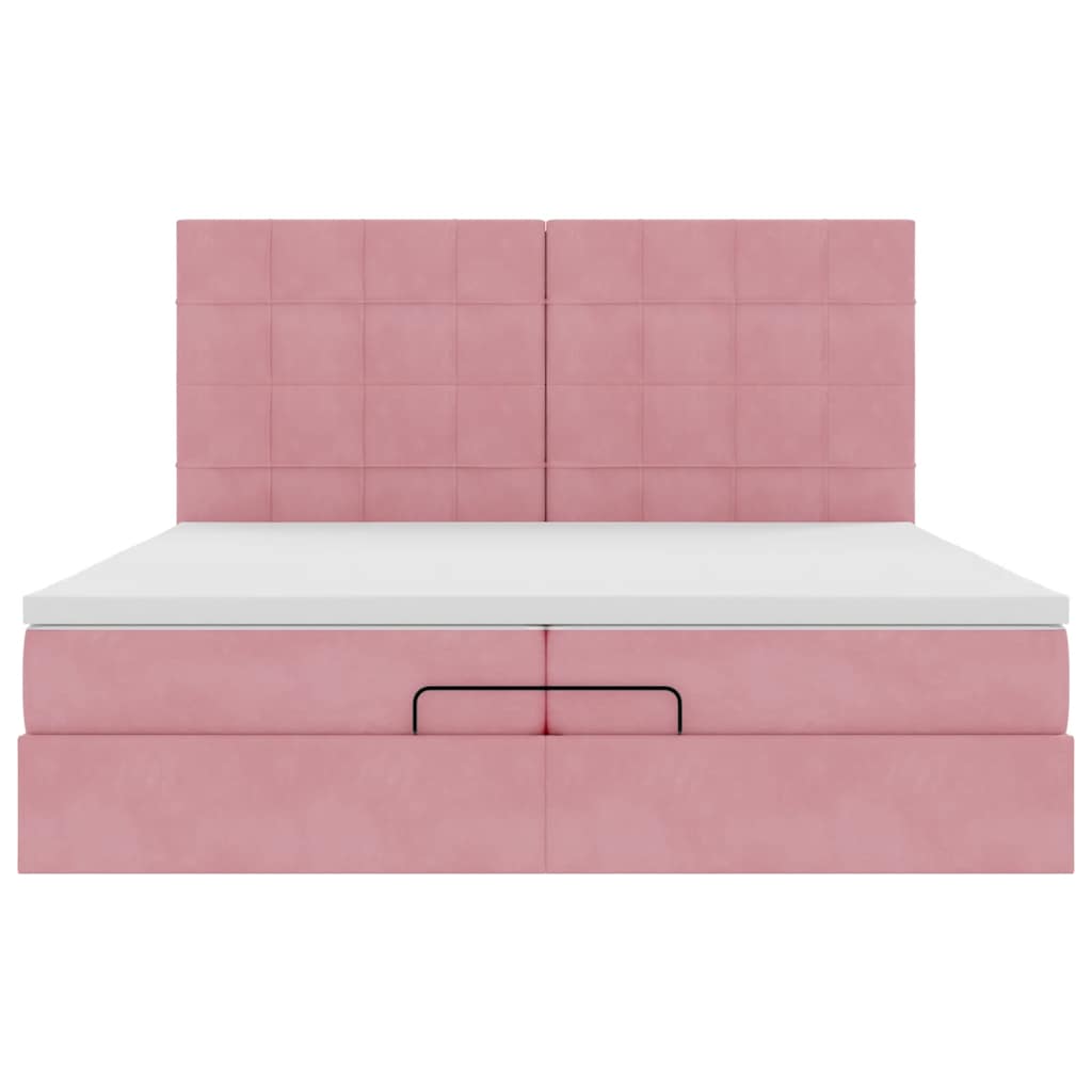 Struttura Letto Pouf con Materassi Rosa 200x200 cm Velluto