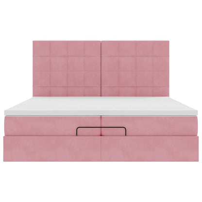 Struttura Letto Pouf con Materassi Rosa 200x200 cm Velluto