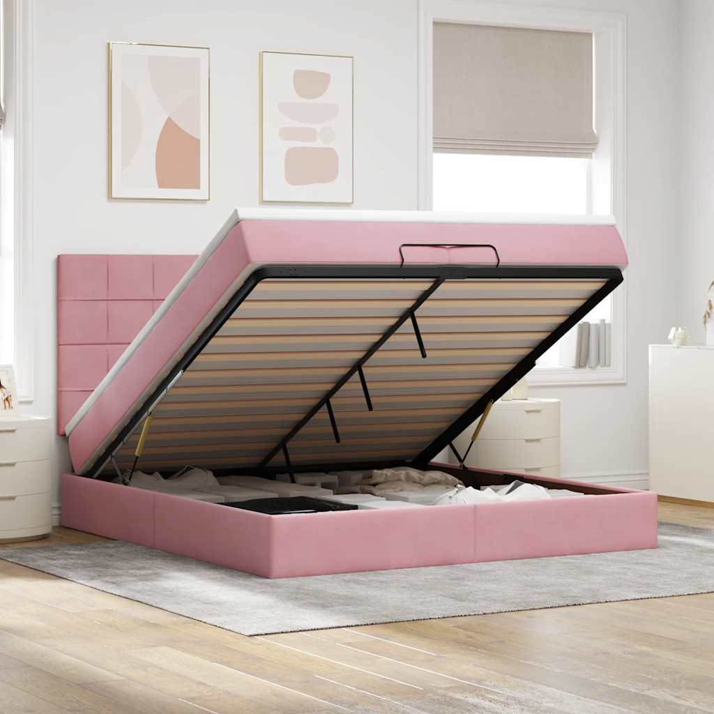 Struttura Letto Pouf con Materassi Rosa 200x200 cm Velluto | homemem39