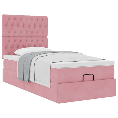 Struttura Letto Pouf con Materassi Rosa 80x200 cm Velluto