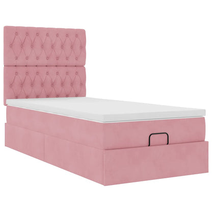 Struttura Letto Pouf con Materassi Rosa 80x200 cm Velluto