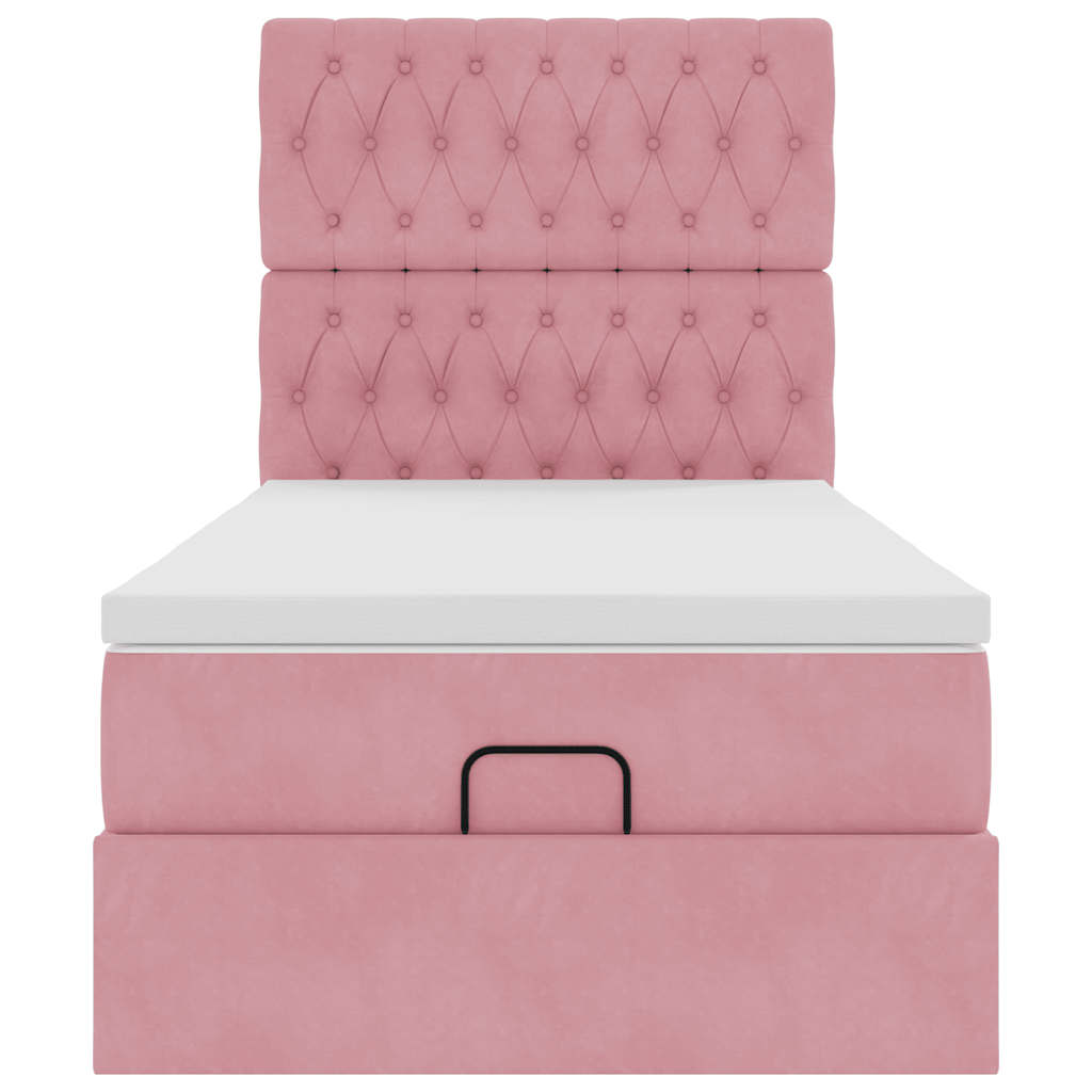 Struttura Letto Pouf con Materassi Rosa 80x200 cm Velluto