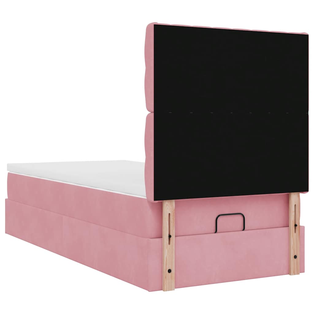 Struttura Letto Pouf con Materassi Rosa 80x200 cm Velluto