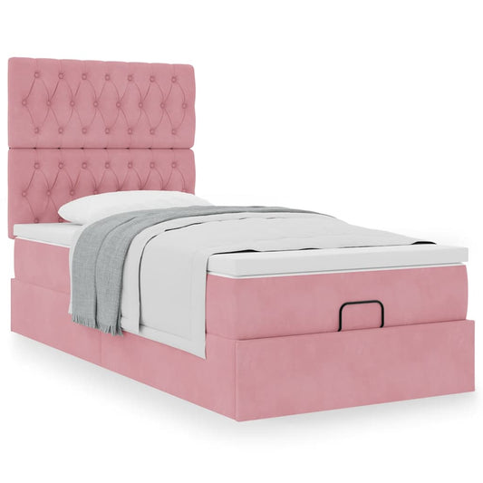 Struttura Letto Pouf con Materassi Rosa 80x200 cm Velluto