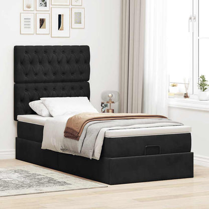 Struttura Letto Pouf con Materassi Nero 90x190 cm in Velluto