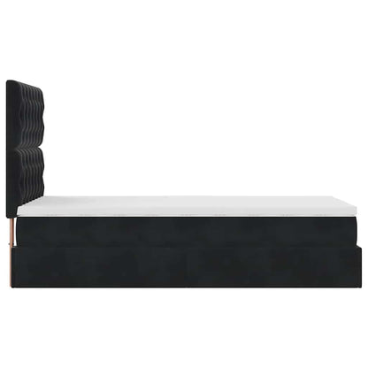 Struttura Letto Pouf con Materassi Nero 90x190 cm in Velluto