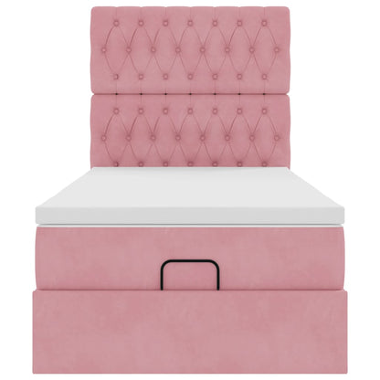 Struttura Letto Pouf con Materassi Rosa 90x190 cm in Velluto