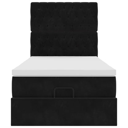 Struttura Letto Pouf con Materassi Nero 90x200 cm in Velluto