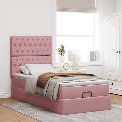 Struttura Letto Pouf con Materassi Rosa 90x200 cm in Velluto | homemem39
