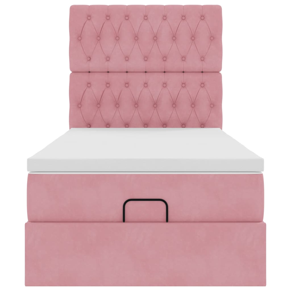 Struttura Letto Pouf con Materassi Rosa 100x200 cm Velluto