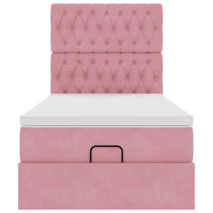 Struttura Letto Pouf con Materassi Rosa 100x200 cm Velluto