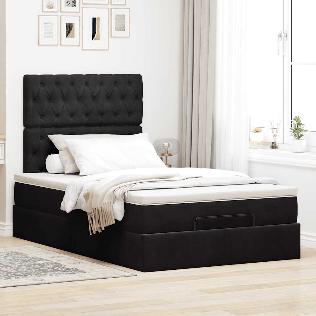 Struttura Letto Pouf con Materassi Nero 120x190 cm Velluto