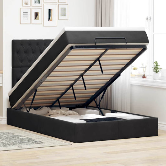 Struttura Letto Pouf con Materassi Nero 120x190 cm Velluto
