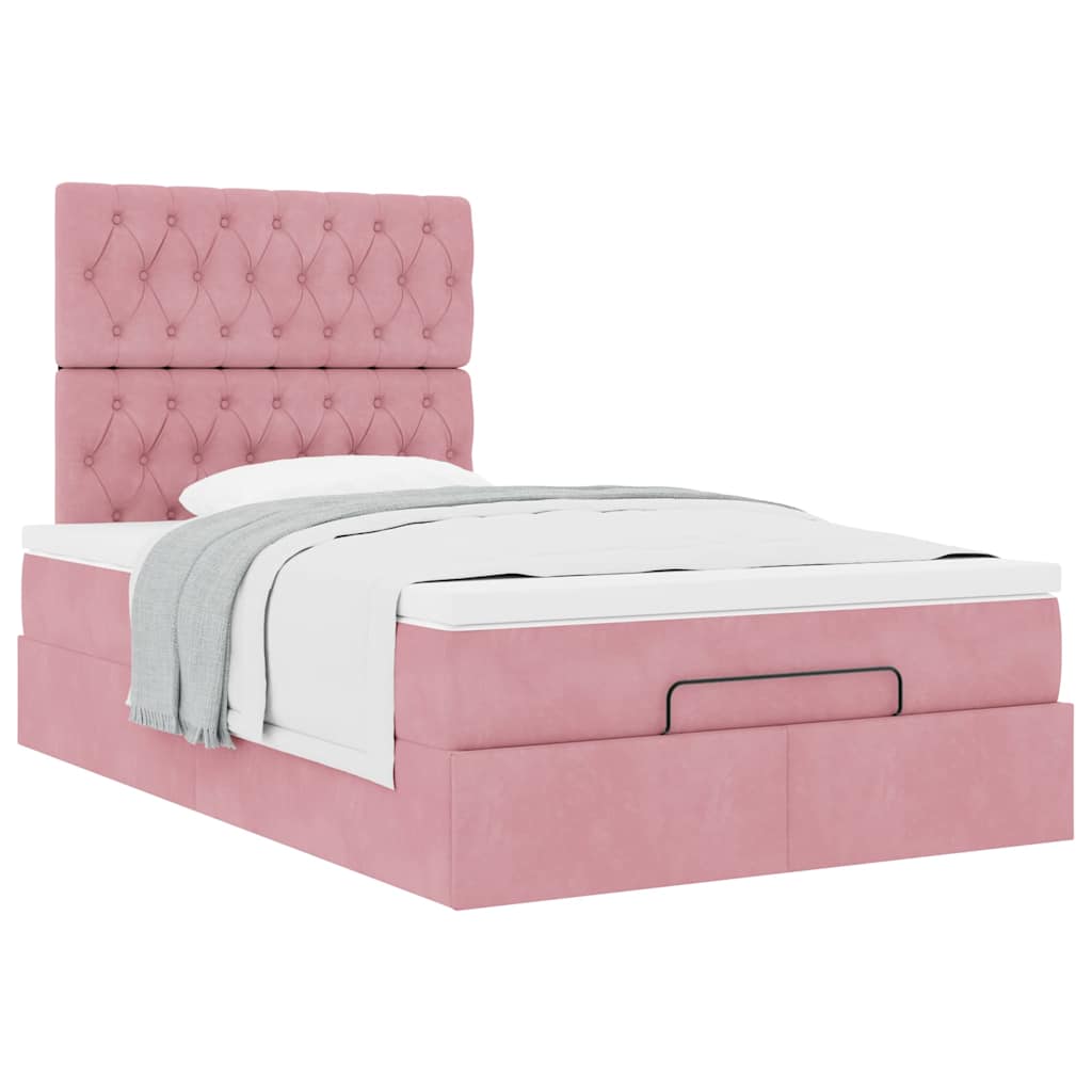 Struttura Letto Pouf con Materasso Rosa 120x200 cm Velluto | homemem39
