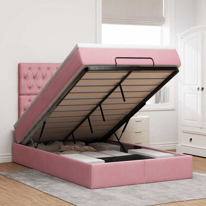 Struttura Letto Pouf con Materasso Rosa 120x200 cm Velluto | homemem39
