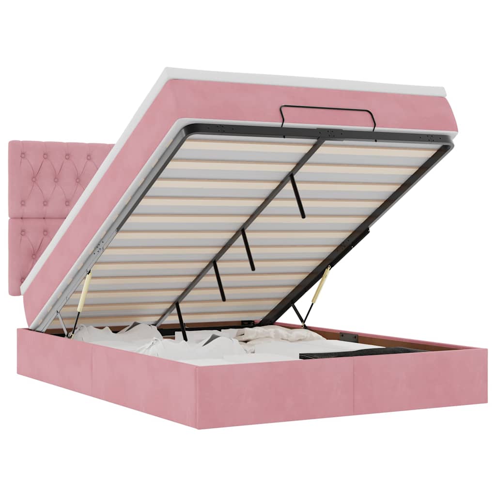 Struttura Letto Pouf con Materassi Rosa 140x190 cm in Velluto