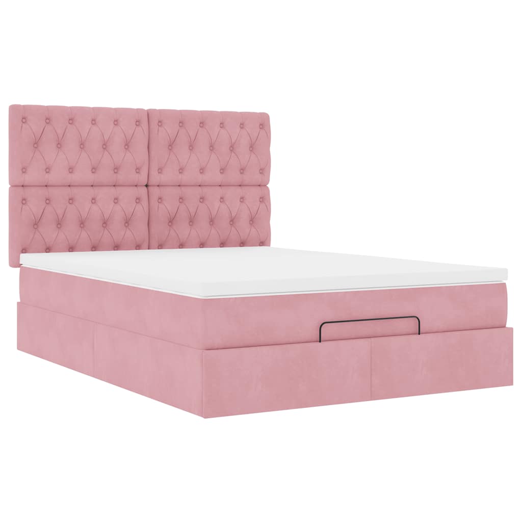 Struttura Letto Pouf con Materassi Rosa 140x190 cm in Velluto