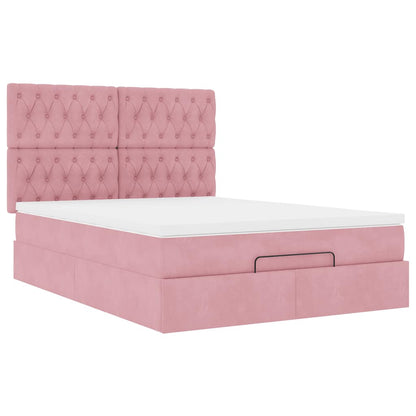 Struttura Letto Pouf con Materassi Rosa 140x190 cm in Velluto