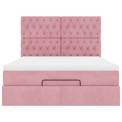 Struttura Letto Pouf con Materassi Rosa 140x190 cm in Velluto