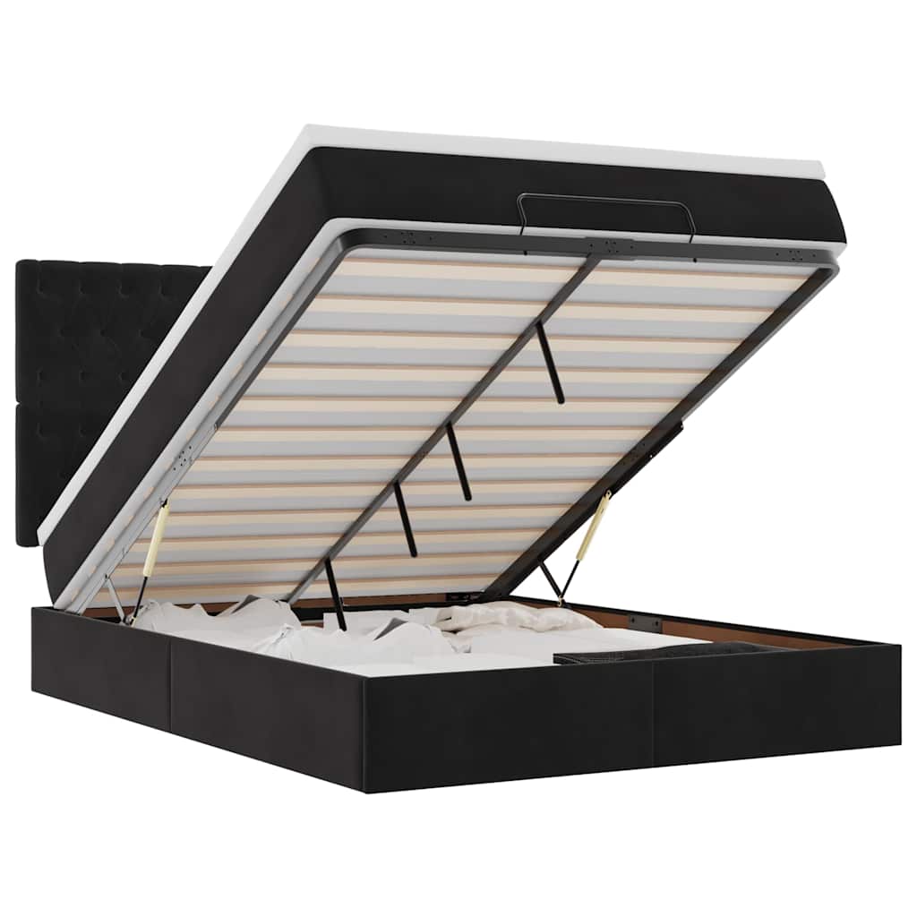 Struttura Letto Pouf con Materassi Nero 140x200 cm in Velluto - homemem39