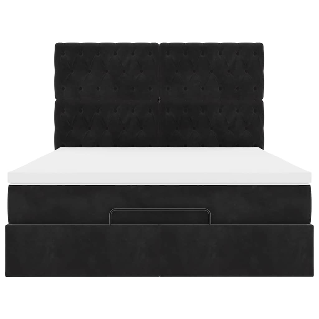Struttura Letto Pouf con Materassi Nero 140x200 cm in Velluto