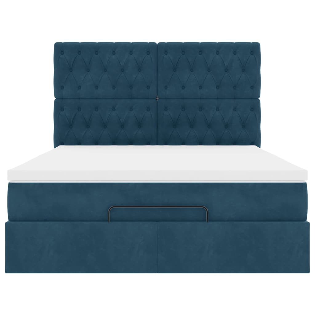 Struttura Letto Pouf con Materassi Blu 140x200cm in Velluto